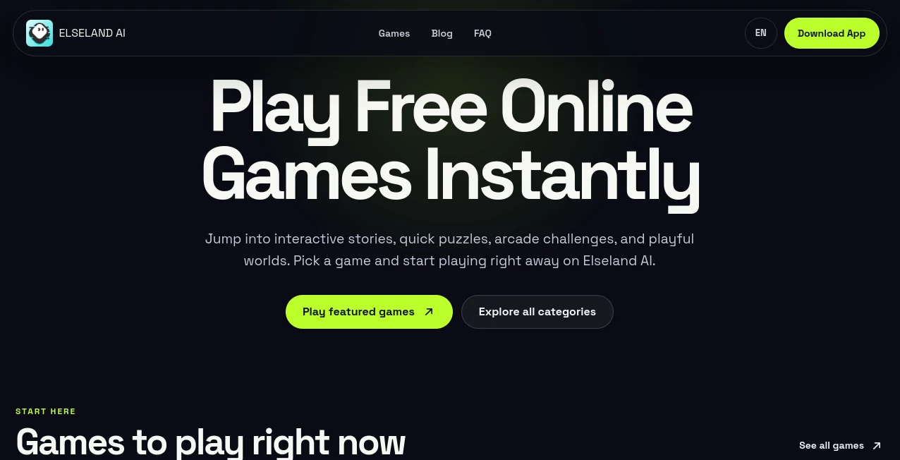 Screenshot of ELSELAND AI – An AI tool in the ,AI Game ,AI Character  category, showcasing its interface and key features.