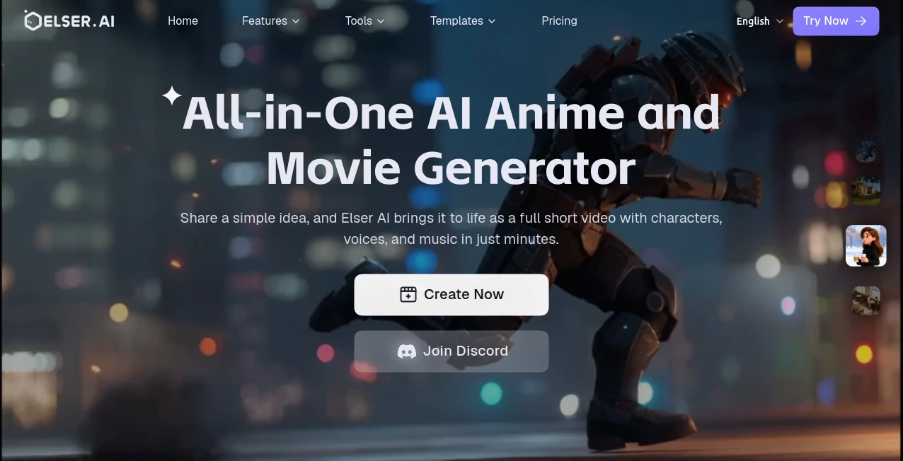 Screenshot of Elser AI – An AI tool in the ,AI Anime & Cartoon Generator ,AI Video Generator ,AI Character ,AI Art Generator  category, showcasing its interface and key features.