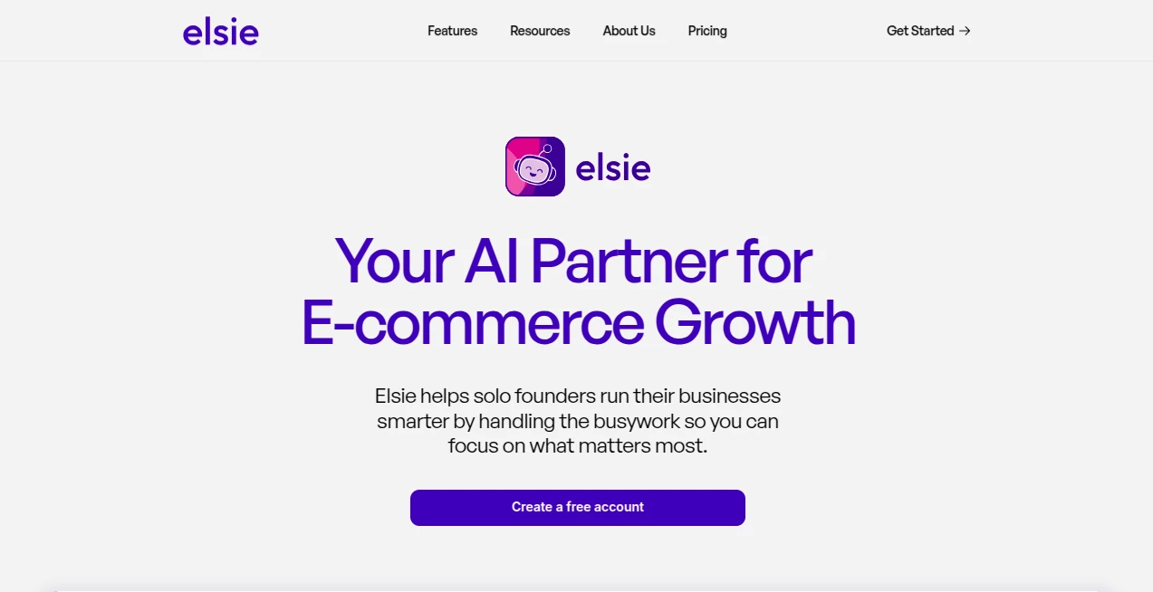 Screenshot of Elsie AI – An AI tool in the ,AI SEO Assistant ,AI Marketing Plan Generator ,AI E-commerce Assistant ,AI Customer Service Assistant  category, showcasing its interface and key features.