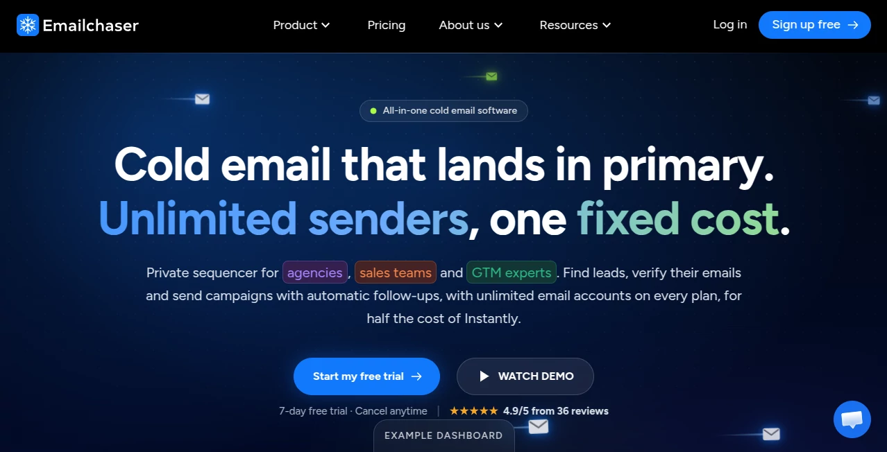 Screenshot of Emailchaser – An AI tool in the ,AI Lead Generation ,AI Email Marketing ,AI Email Assistant ,AI CRM Assistant  category, showcasing its interface and key features.