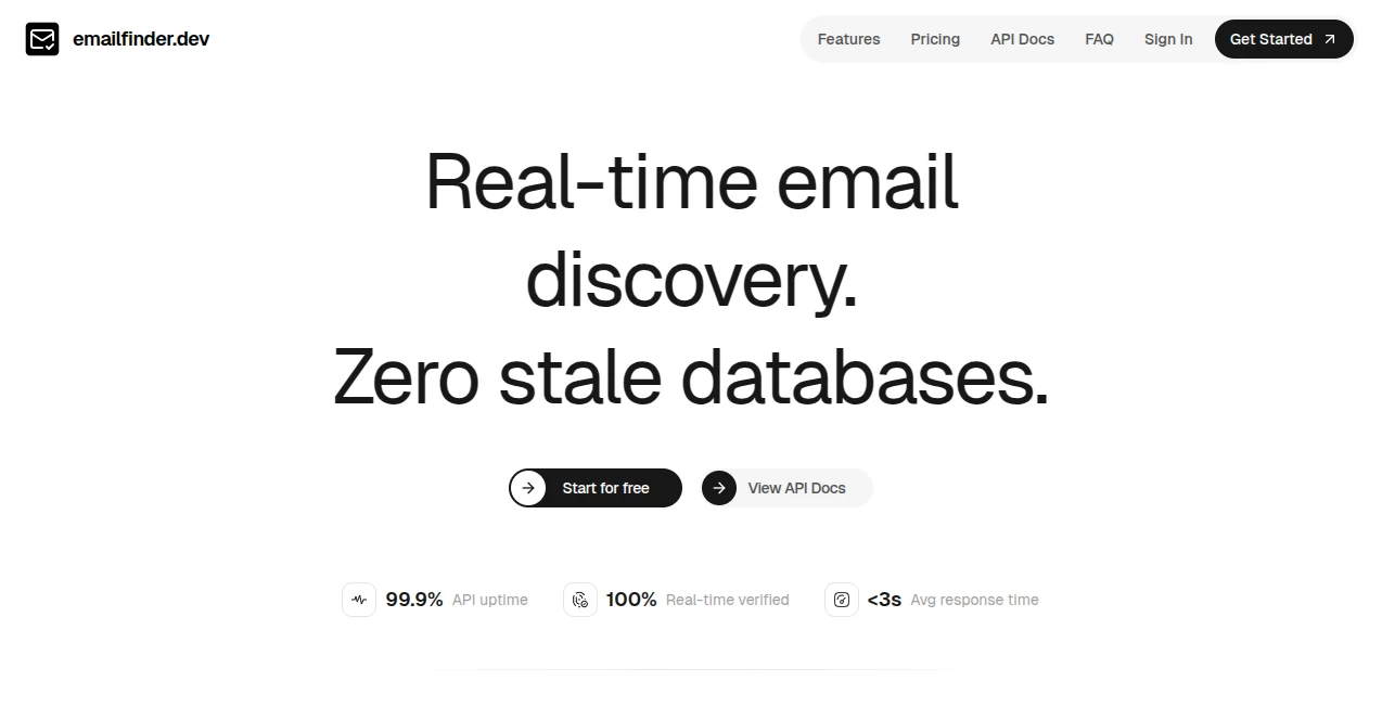 Screenshot of emailfinder.dev – An AI tool in the ,AI Lead Generation ,AI Sales Assistant ,AI Research Tool ,AI E-commerce Assistant  category, showcasing its interface and key features.