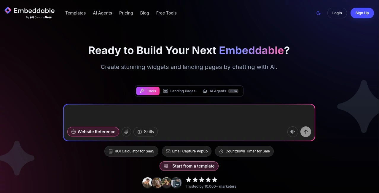 Screenshot of Embeddable – An AI tool in the ,AI Landing Page Builder ,AI Website Builder ,AI No-Code & Low-Code ,AI Developer Tools  category, showcasing its interface and key features.