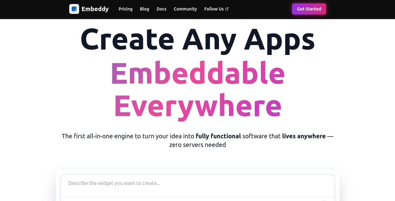 Screenshot of Embeddy – An AI tool in the ,AI Website Builder ,AI No-Code & Low-Code ,AI Productivity Tools ,AI Developer Tools  category, showcasing its interface and key features.