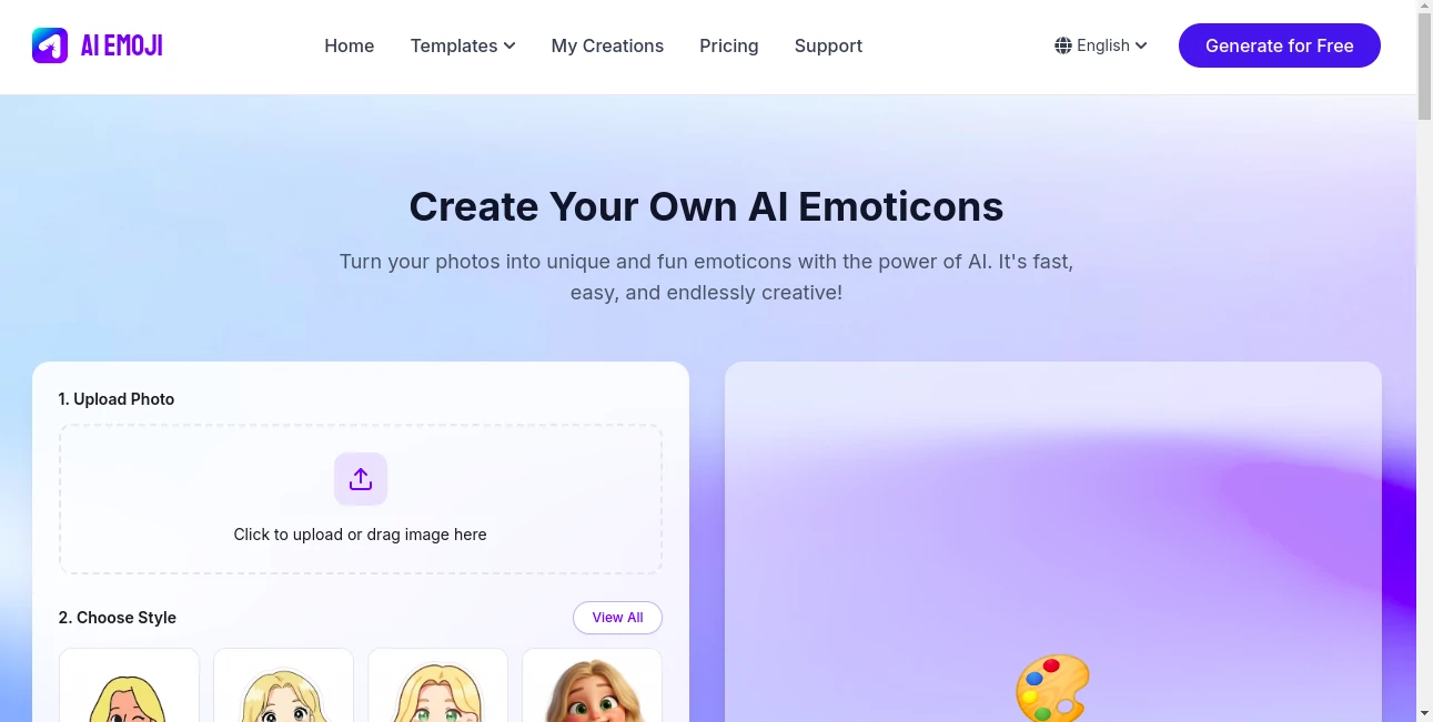 Screenshot of AI EMOJI – An AI tool in the ,AI Emoji Generator ,Photo & Image Editor ,AI Image to Image ,AI Fun Tools  category, showcasing its interface and key features.