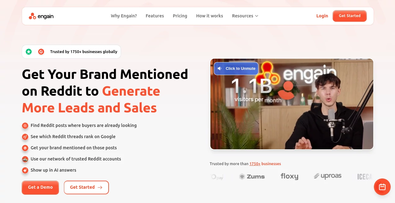 Screenshot of Engain – An AI tool in the ,AI SEO Assistant ,AI Social Media Assistant ,AI Digital Marketing Generator ,AI Lead Generation  category, showcasing its interface and key features.