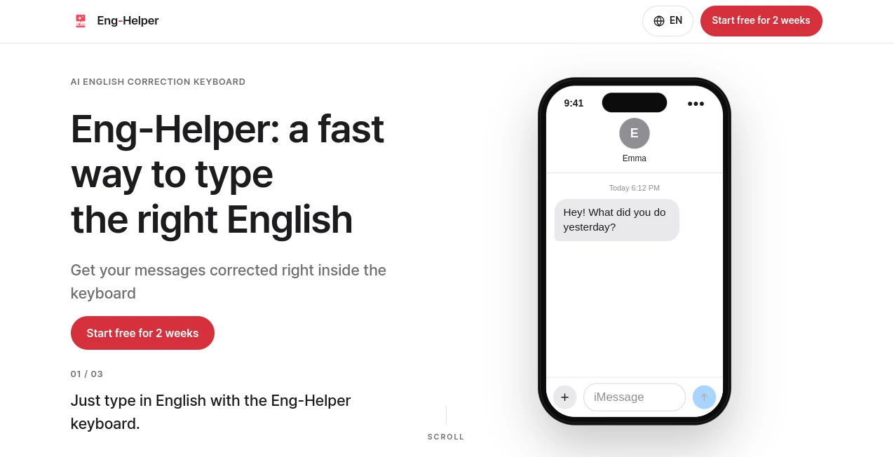 Screenshot of Eng-Helper – An AI tool in the ,AI Grammar Checker ,Education ,AI Writing Assistants  category, showcasing its interface and key features.