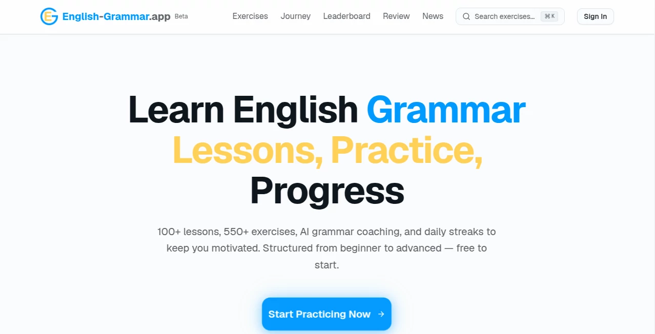 Screenshot of English Grammar App – An AI tool in the ,AI Education Assistant ,AI Homework Helper ,AI Coaching ,AI Writing Assistants  category, showcasing its interface and key features.