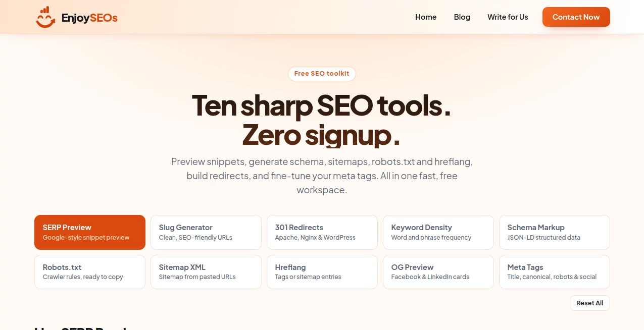 Screenshot of EnjoySEOs – An AI tool in the ,Marketing  category, showcasing its interface and key features.