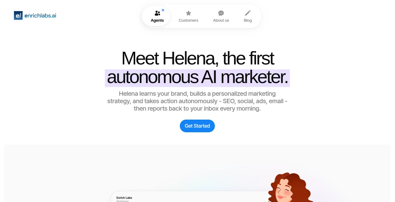 Screenshot of Enrich Labs AI Digital Marketing Agent – An AI tool in the ,AI SEO Assistant ,AI Social Media Assistant ,AI Digital Marketing Generator ,Marketing  category, showcasing its interface and key features.
