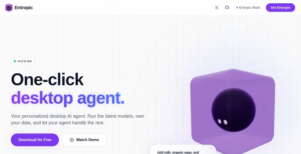 Screenshot of Entropic – An AI tool in the ,AI Workflow Management ,AI Productivity Tools ,AI Developer Tools ,AI Files Assistant  category, showcasing its interface and key features.