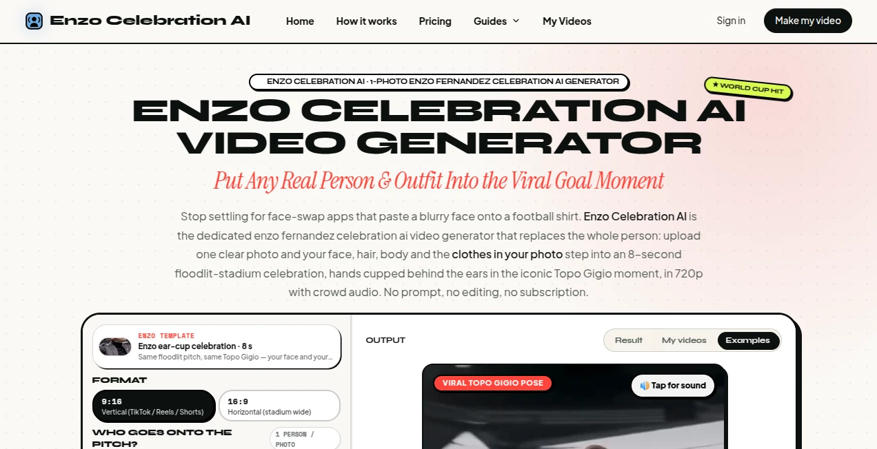 Screenshot of Enzo Celebration AI – An AI tool in the ,AI Music Video Generator ,AI Personalized Video Generator ,Video ,AI Lip Sync Generator  category, showcasing its interface and key features.