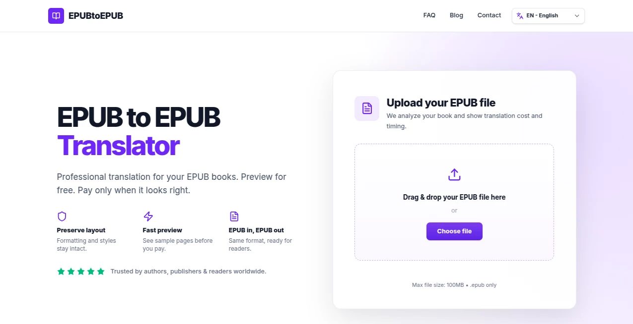 Screenshot of EPUBtoEPUB – An AI tool in the ,AI Book Writing ,AI Translate ,AI Content Generator ,AI Rewriter  category, showcasing its interface and key features.