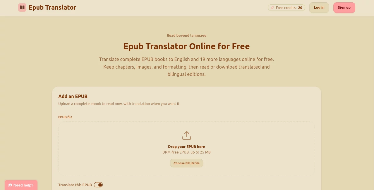 Screenshot of Epub Translator – An AI tool in the ,AI Translate ,AI General Writing ,AI Writing Assistants  category, showcasing its interface and key features.
