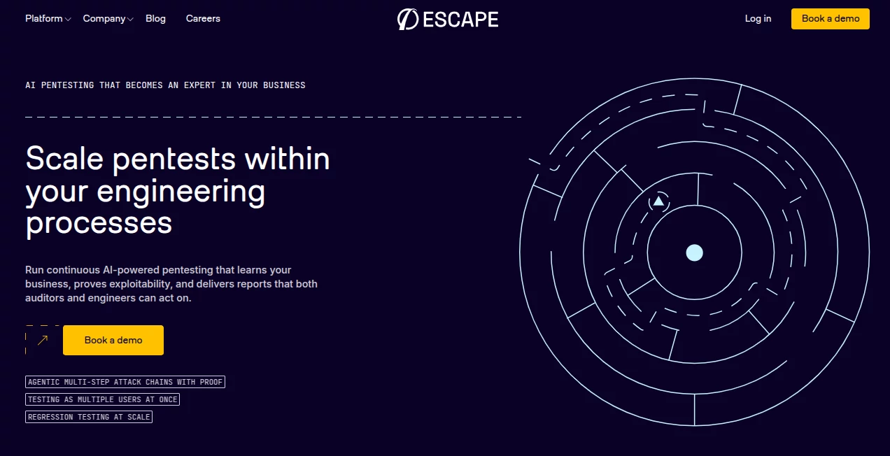 Screenshot of Escape AI Pentesting – An AI tool in the ,AI DevOps Assistant ,AI Testing & QA ,AI API Design ,AI Developer Tools  category, showcasing its interface and key features.