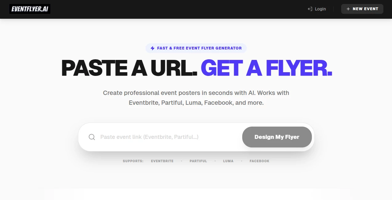 Screenshot of EventFlyer.AI – An AI tool in the ,AI Poster Generator ,AI Banner Generator ,AI Design Generator ,AI Graphic Design  category, showcasing its interface and key features.