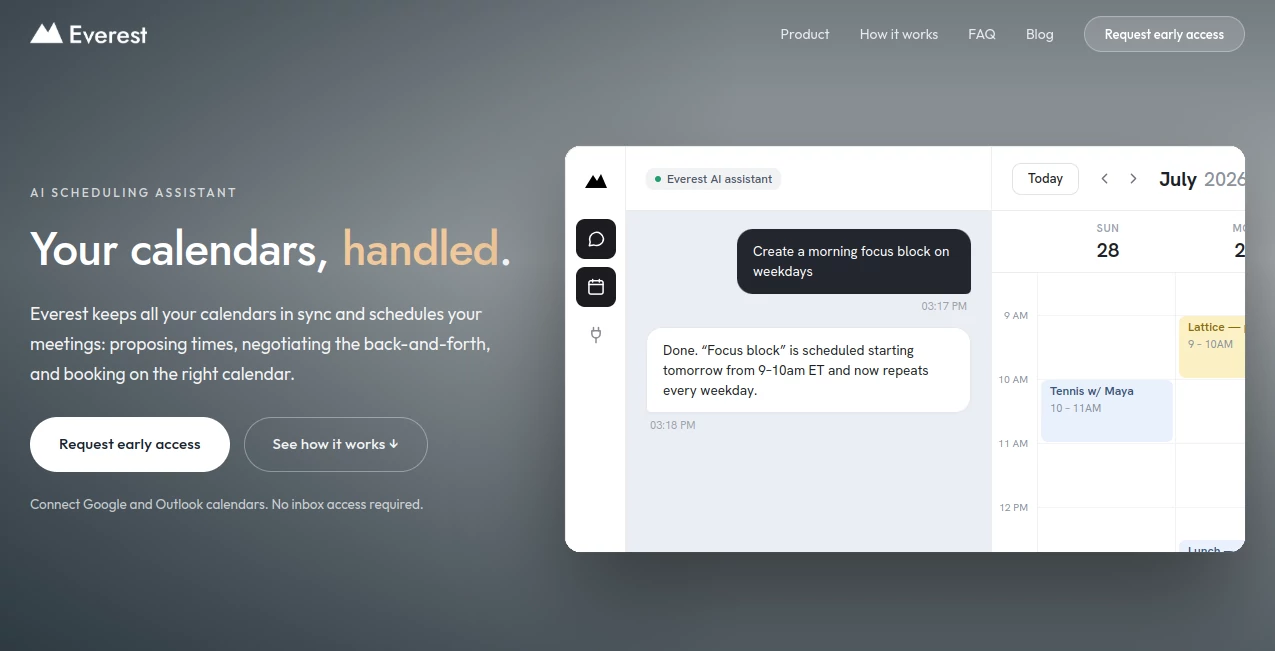 Screenshot of Everest – An AI tool in the ,AI Productivity Tools ,AI Scheduling  category, showcasing its interface and key features.