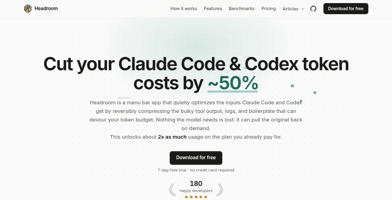 Screenshot of Headroom – An AI tool in the ,AI Code Assistant ,Large Language Models (LLMs) ,AI Developer Tools ,AI DevOps Assistant  category, showcasing its interface and key features.