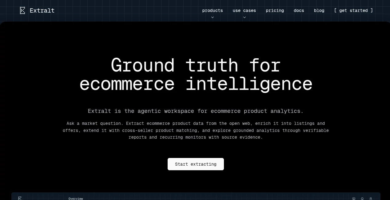 Screenshot of Extralt – An AI tool in the ,AI Data Mining ,AI Research Tool ,AI Analytics Assistant ,AI E-commerce Assistant  category, showcasing its interface and key features.