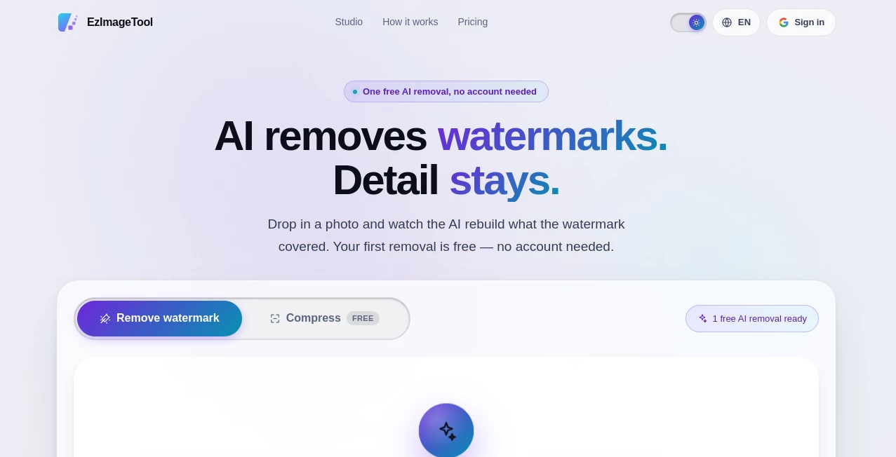 Screenshot of EzImageTool – An AI tool in the ,Photo & Image Editor ,AI Photo Enhancer ,AI Image to Image  category, showcasing its interface and key features.