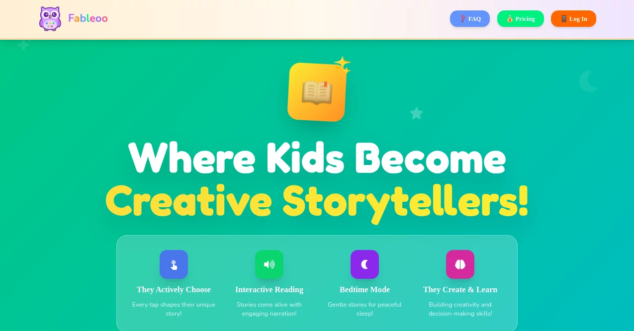 Screenshot of Fableoo – An AI tool in the ,AI Creative Writing ,AI Story Writing  category, showcasing its interface and key features.
