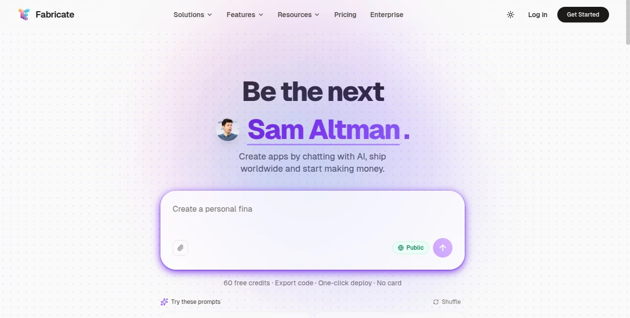 Screenshot of Fabricate – An AI tool in the ,AI Website Builder ,AI No-Code & Low-Code ,AI Developer Tools ,AI App Builder  category, showcasing its interface and key features.