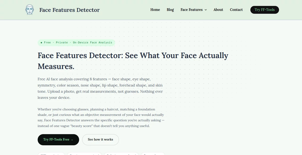 Screenshot of Face Features Detector – An AI tool in the ,AI Image Recognition ,AI Selfie & Portrait ,AI Photography  category, showcasing its interface and key features.