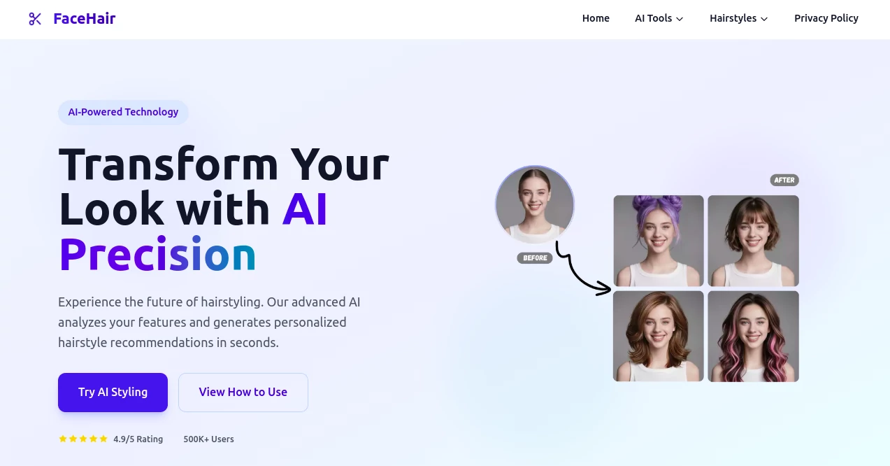 Screenshot of AI FaceHair – An AI tool in the ,AI Photo & Image Generator ,AI Photo Enhancer ,AI Fun Tools ,AI Selfie & Portrait  category, showcasing its interface and key features.