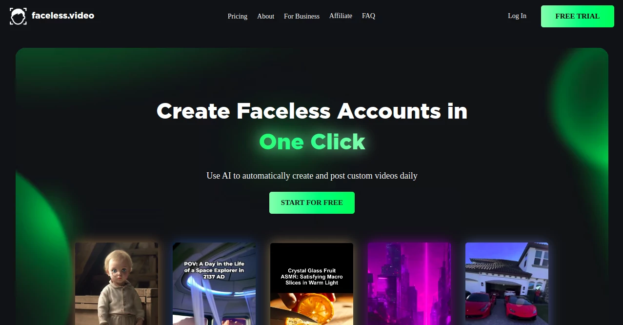Screenshot of Faceless video – An AI tool in the ,AI Content Generator ,AI Video Generator ,AI Short Clips Generator ,AI Social Media Assistant  category, showcasing its interface and key features.