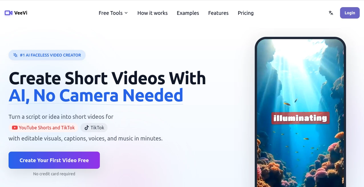 Screenshot of VeeVi – An AI tool in the ,AI Animated Video ,AI UGC Video Generator ,AI Video Generator ,AI Short Clips Generator  category, showcasing its interface and key features.