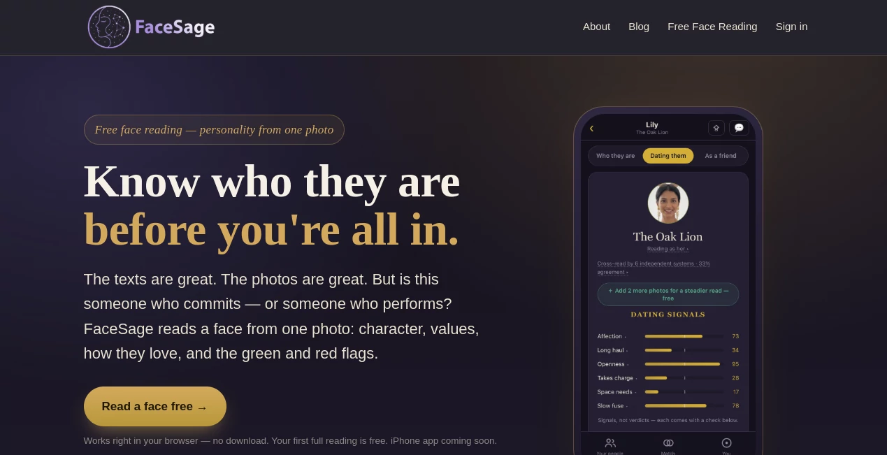 Screenshot of FaceSage – An AI tool in the ,AI Photo & Image Generator ,AI Photography ,AI Selfie & Portrait ,AI Face Swap Generator  category, showcasing its interface and key features.