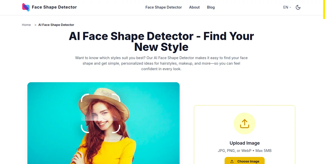 Screenshot of Face Shape Detector – An AI tool in the ,Photo & Image Editor ,AI Photography ,AI Selfie & Portrait ,AI Image Recognition  category, showcasing its interface and key features.