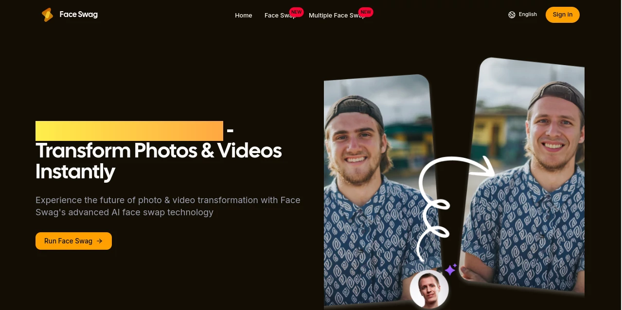 Screenshot of Face Swag – An AI tool in the ,Photo & Image Editor ,AI Face Swap Generator  category, showcasing its interface and key features.
