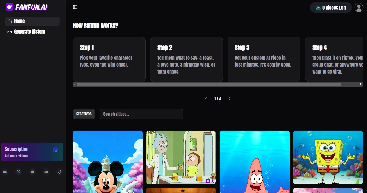 Screenshot of fanfun ai – An AI tool in the ,AI Character ,AI Content Generator ,AI Video Generator ,AI Chatbot  category, showcasing its interface and key features.