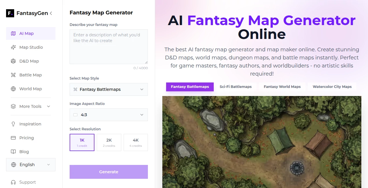 Screenshot of FantasyGen – An AI tool in the ,AI Photo & Image Generator ,AI Maps Generator ,AI Design Generator ,AI Game  category, showcasing its interface and key features.