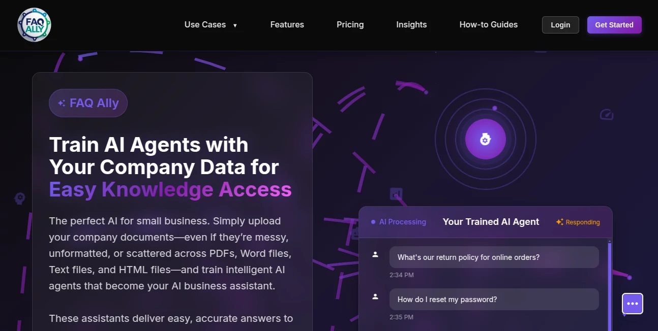 Screenshot of FAQ Ally – An AI tool in the ,AI Chatbot ,AI Knowledge Base ,AI Customer Service Assistant  category, showcasing its interface and key features.