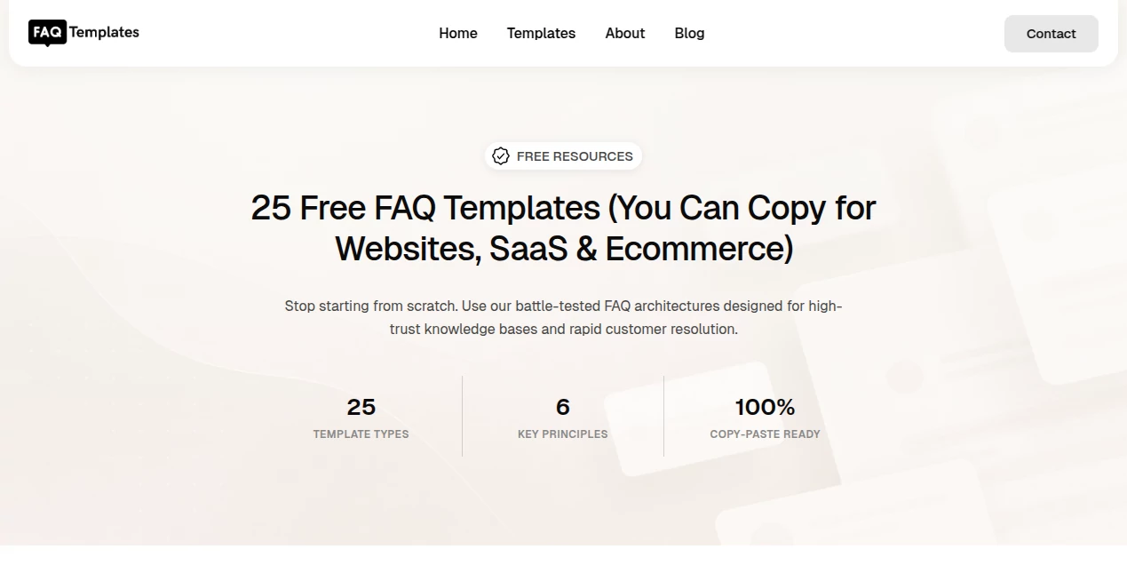 Screenshot of FAQ Templates – An AI tool in the ,AI SEO Assistant ,AI Content Generator ,AI Knowledge Base ,AI Writing Assistants  category, showcasing its interface and key features.