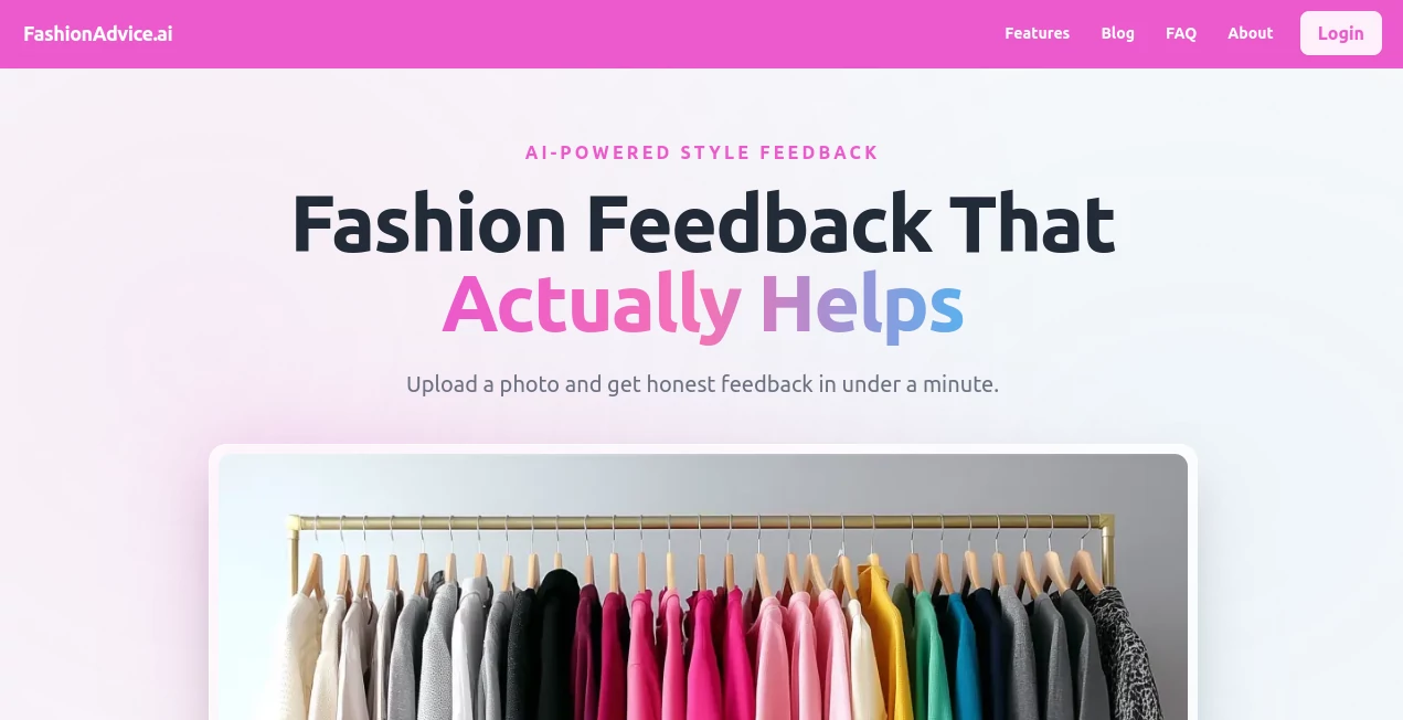 Screenshot of FashionAdviceAI – An AI tool in the ,AI Selfie & Portrait ,AI Image Recognition ,AI Life Assistant  category, showcasing its interface and key features.