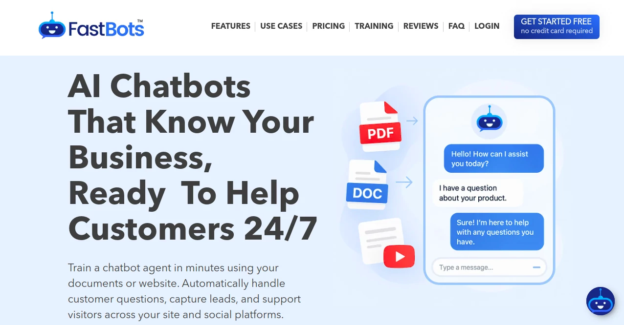 Screenshot of FastBots AI – An AI tool in the ,AI Lead Generation ,AI Customer Service Assistant ,AI Chatbot ,AI Knowledge Base  category, showcasing its interface and key features.