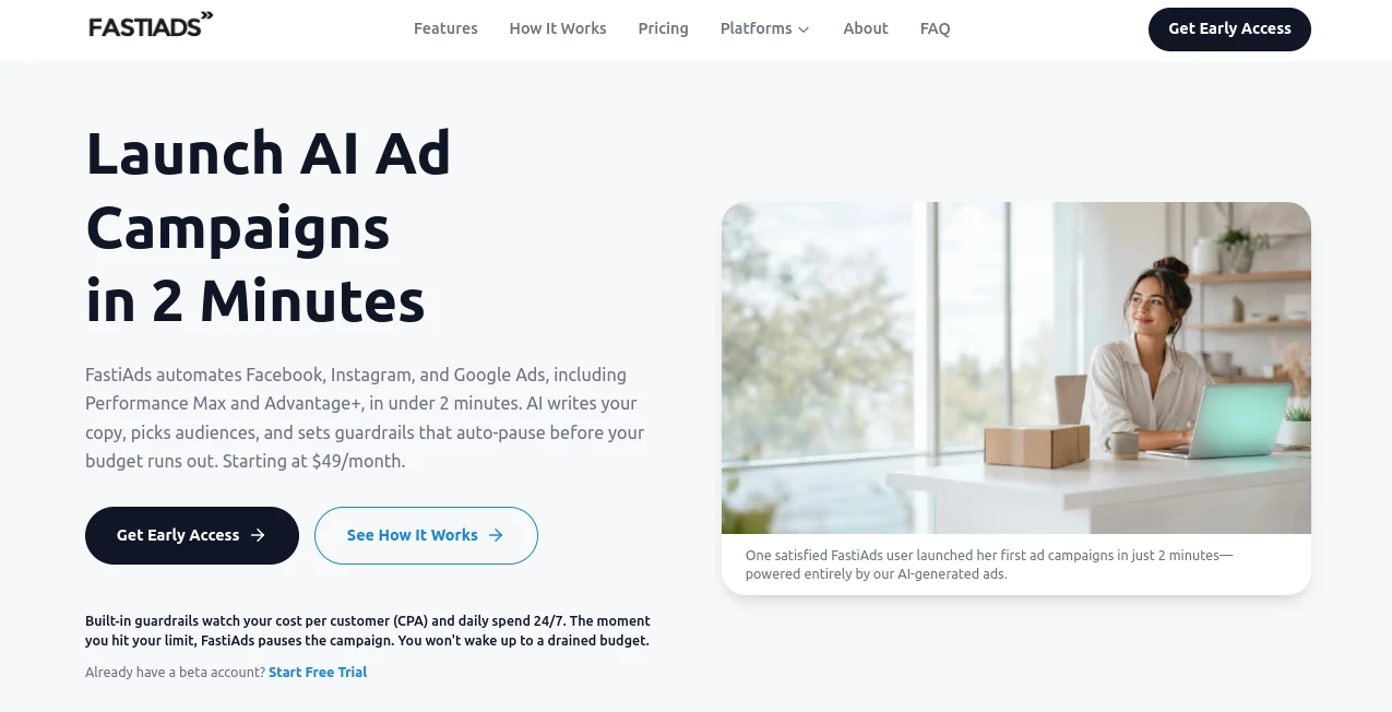 Screenshot of FastiAds – An AI tool in the ,AI E-commerce Assistant ,AI Ad Generator ,AI Marketing Plan Generator ,AI Digital Marketing Generator  category, showcasing its interface and key features.
