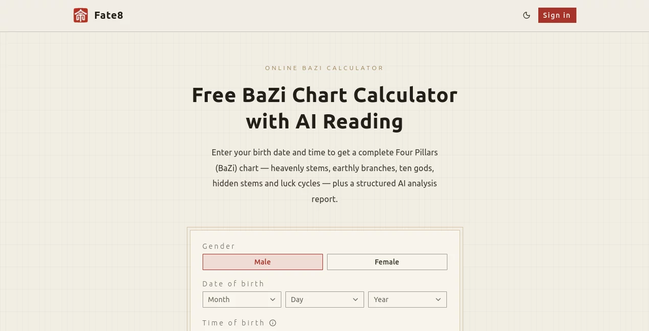 Screenshot of Fate8 – An AI tool in the ,AI Life Assistant ,AI Fun Tools  category, showcasing its interface and key features.