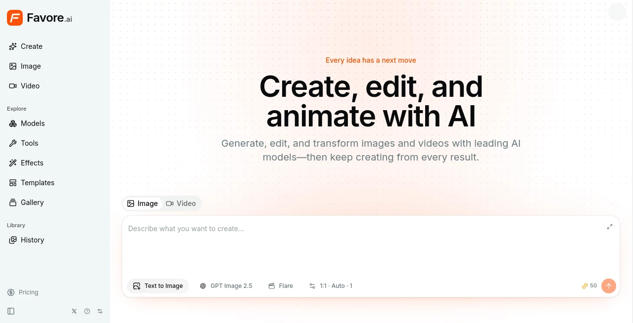 Screenshot of Favore AI – An AI tool in the ,Design & Art  category, showcasing its interface and key features.