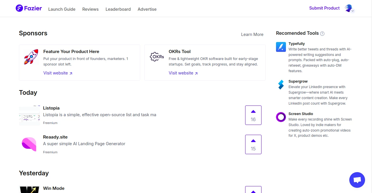 Screenshot of Fazier – An AI tool in the ,AI Tools Directory  category, showcasing its interface and key features.