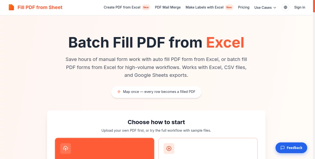 Screenshot of Fill PDF from Sheet – An AI tool in the ,AI PDF ,AI Productivity Tools ,AI Forms & Surveys ,AI Spreadsheet  category, showcasing its interface and key features.