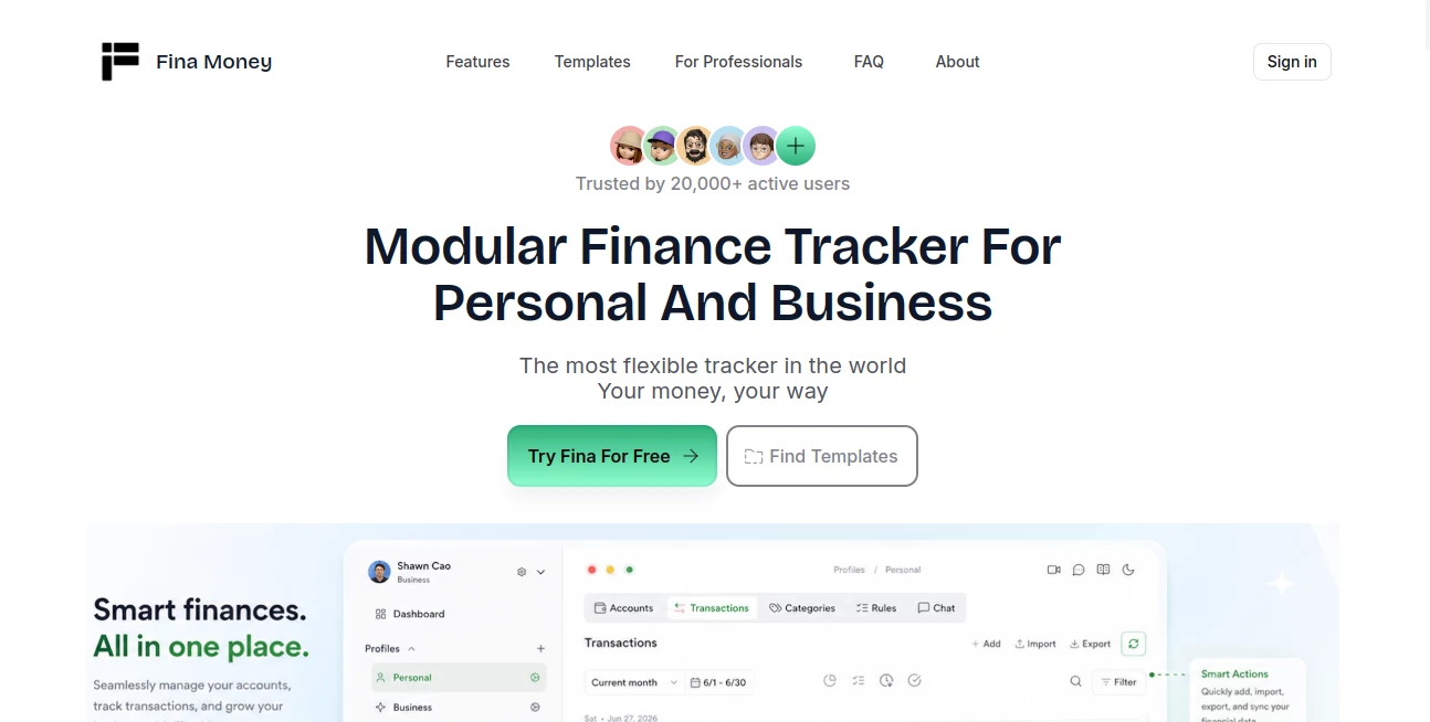 Screenshot of Fina Money – An AI tool in the ,AI Analytics Assistant ,AI Productivity Tools ,Business  category, showcasing its interface and key features.