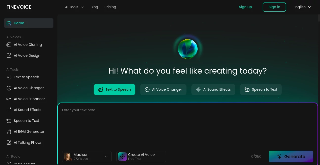 Screenshot of FINEVOICE – An AI tool in the ,AI Voice Changer ,AI Voice Cloning ,AI Speech to Text ,AI Voice & Audio Editing  category, showcasing its interface and key features.