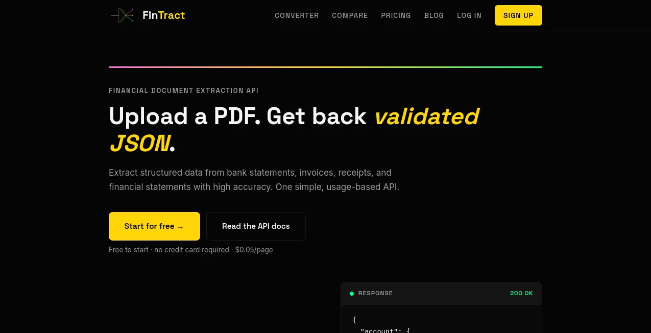 Screenshot of FinTract – An AI tool in the ,AI API Design ,AI Accounting Assistant ,AI Document Extraction ,AI Files Assistant  category, showcasing its interface and key features.