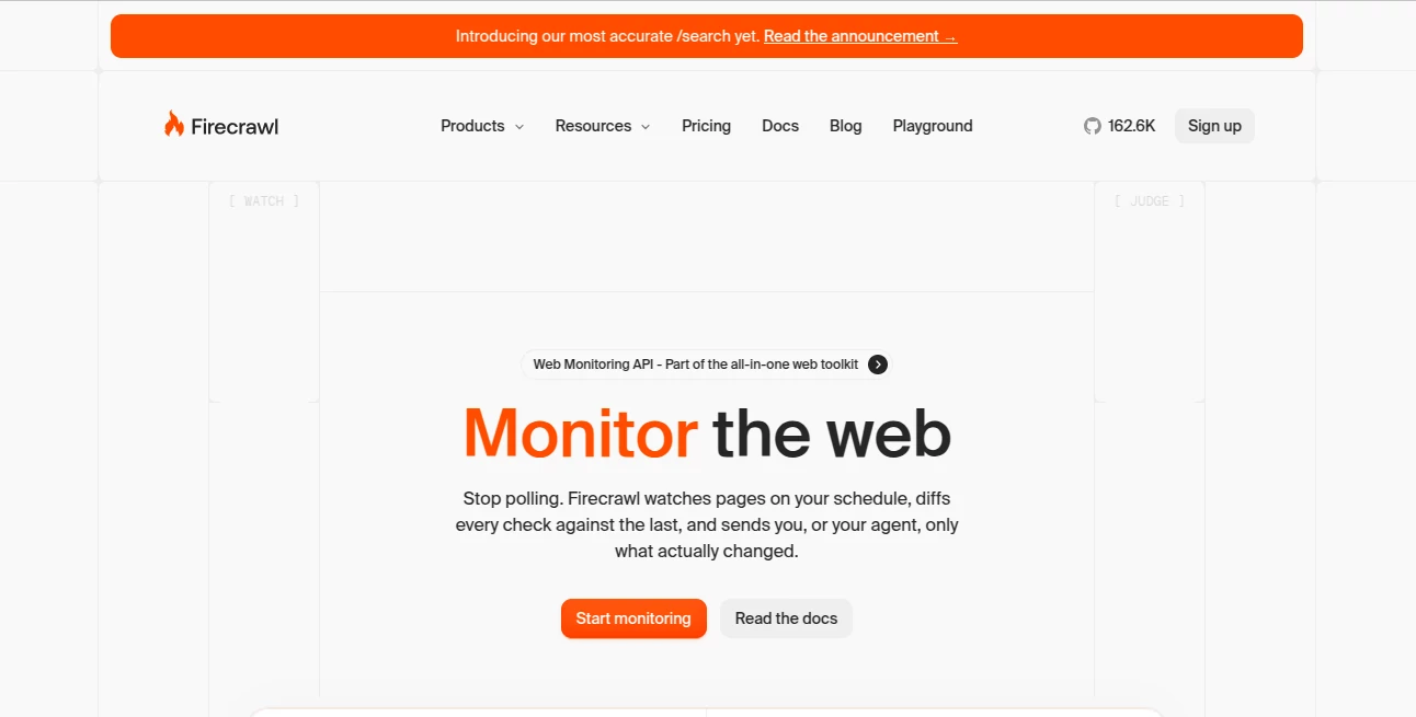 Screenshot of Firecrawl Monitor – An AI tool in the ,AI Web Scraping ,AI Workflow Management ,AI Developer Tools ,AI Monitor & Report Builder  category, showcasing its interface and key features.