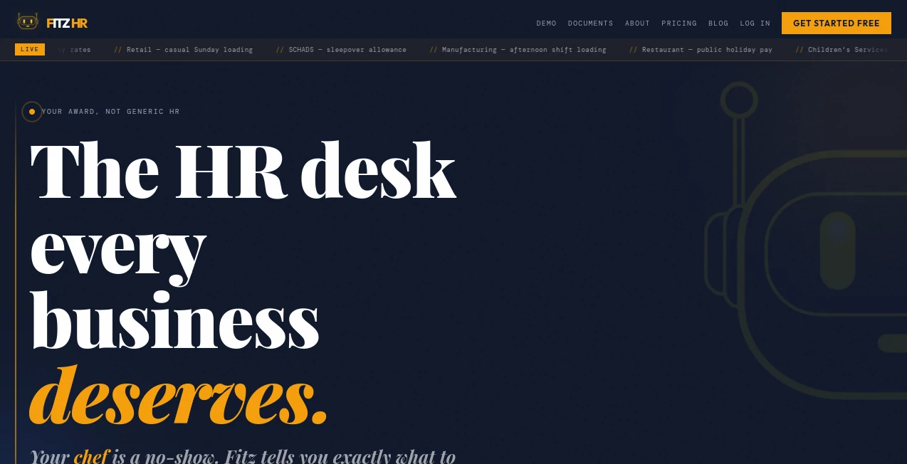 Screenshot of Fitz HR – An AI tool in the ,AI Legal Assistant ,AI Productivity Tools ,Business  category, showcasing its interface and key features.