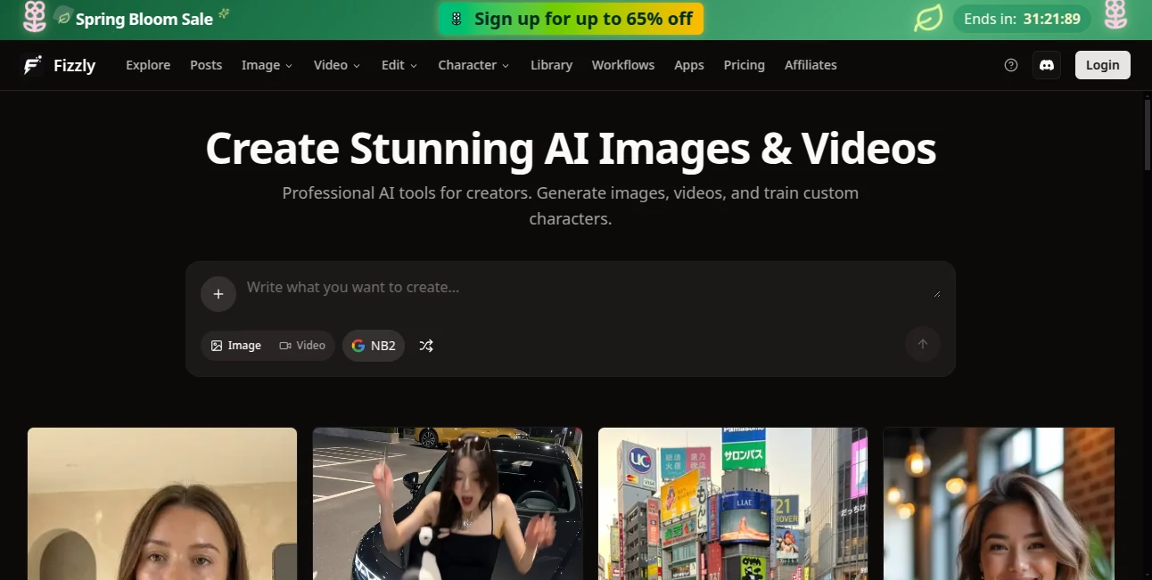 Screenshot of Fizzly – An AI tool in the ,AI Image to Video ,AI Video Generator ,AI Character ,AI Art Generator  category, showcasing its interface and key features.