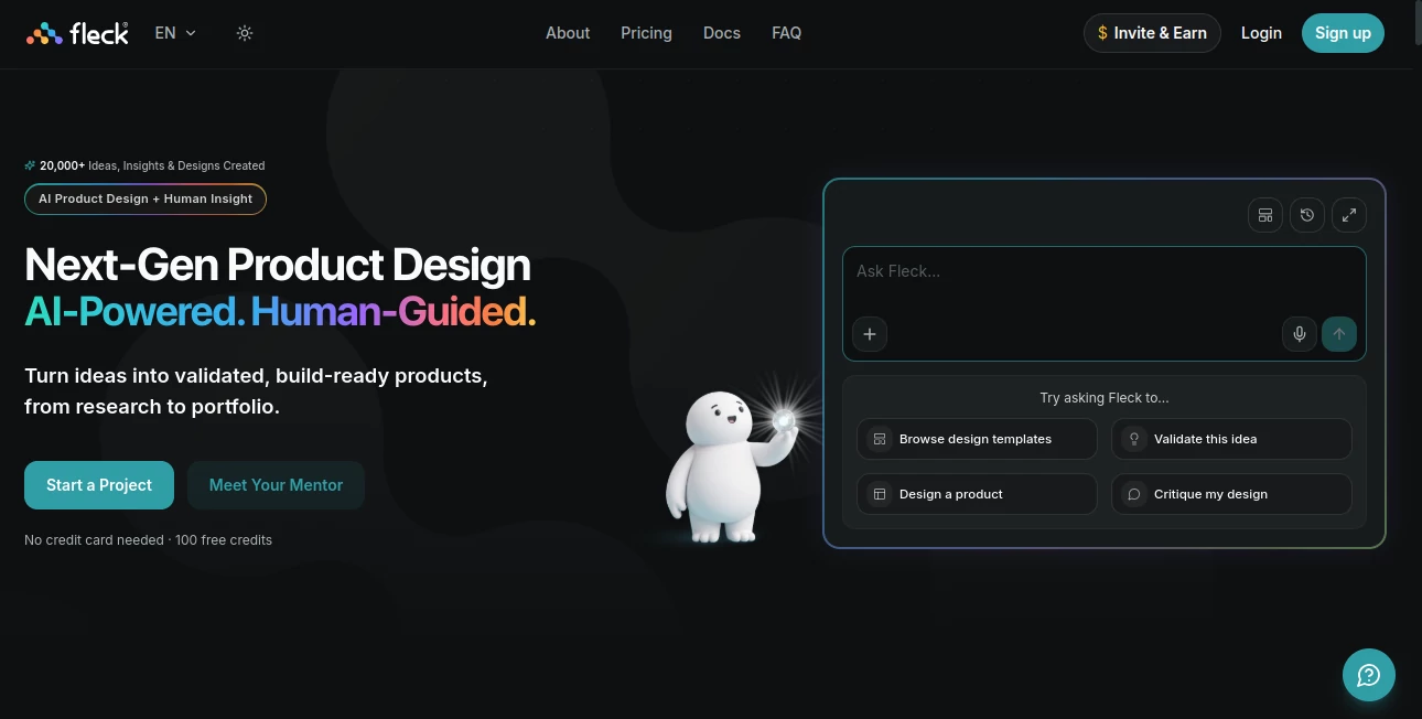 Screenshot of Fleck AI – An AI tool in the ,AI App Builder ,AI Design Assistant ,AI Website Designer ,AI Design Generator  category, showcasing its interface and key features.